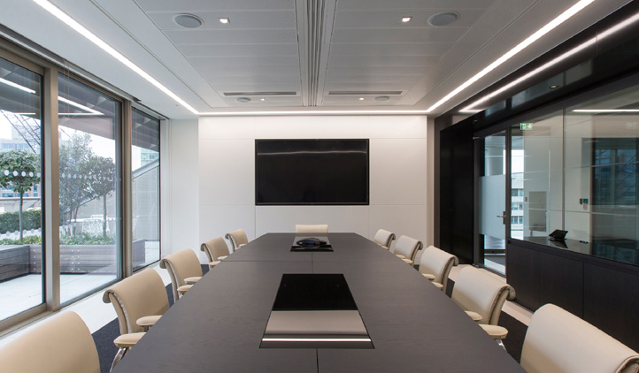 Monochromatic office interiors fit out in London - boardroom