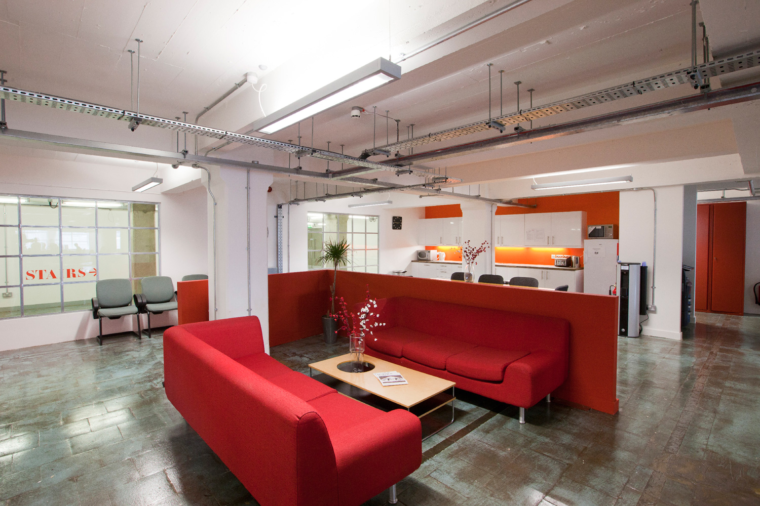 Industrial open plan office design - break out area