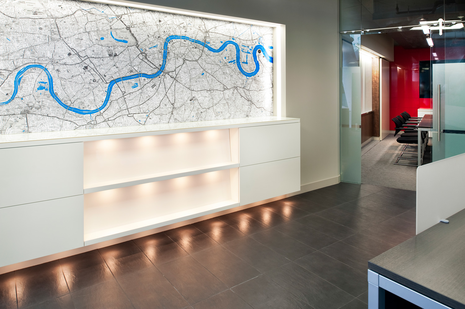 Sales and letting agencies design - map wall and brochure credenza