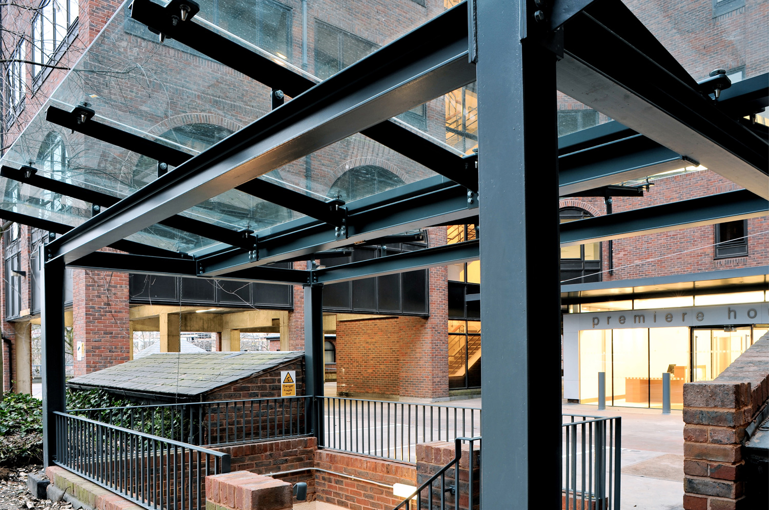 Cat A refurbishment including reception - steel and glass canopy