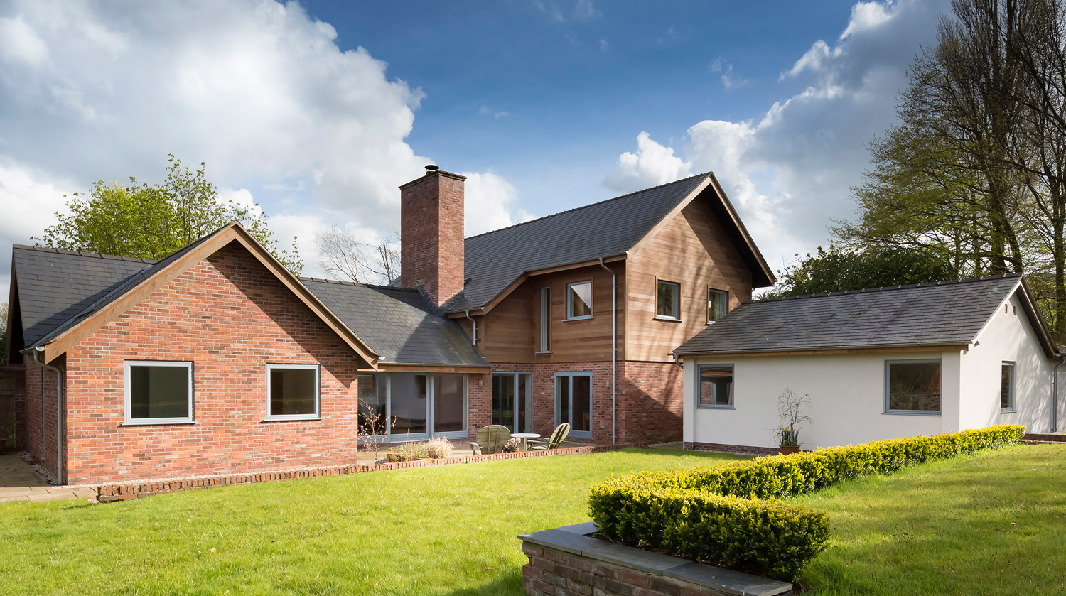 Contemporary residential property - view of large house from the rear