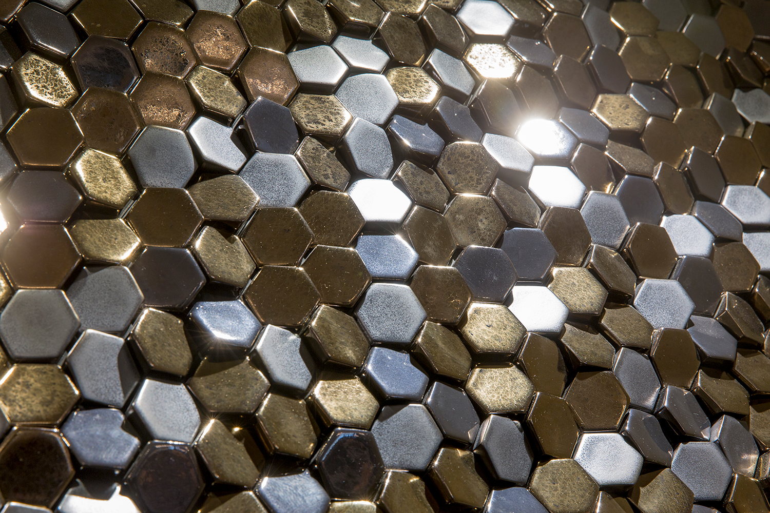 Plush Mayfair reception and waiting area design - close up of Giles Miller mosaic artwork