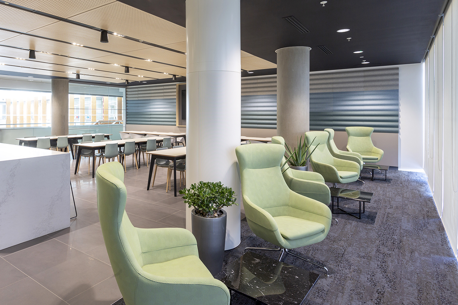Soft seating area in the office breakout area for informal meetings or quiet time
