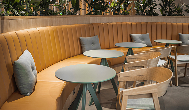 Curved banquette with integrated planting